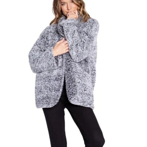 PJ Salvage Cozy Shearling Cardigan Choose Happiness RECOCA Black - Picture 4 of 9
